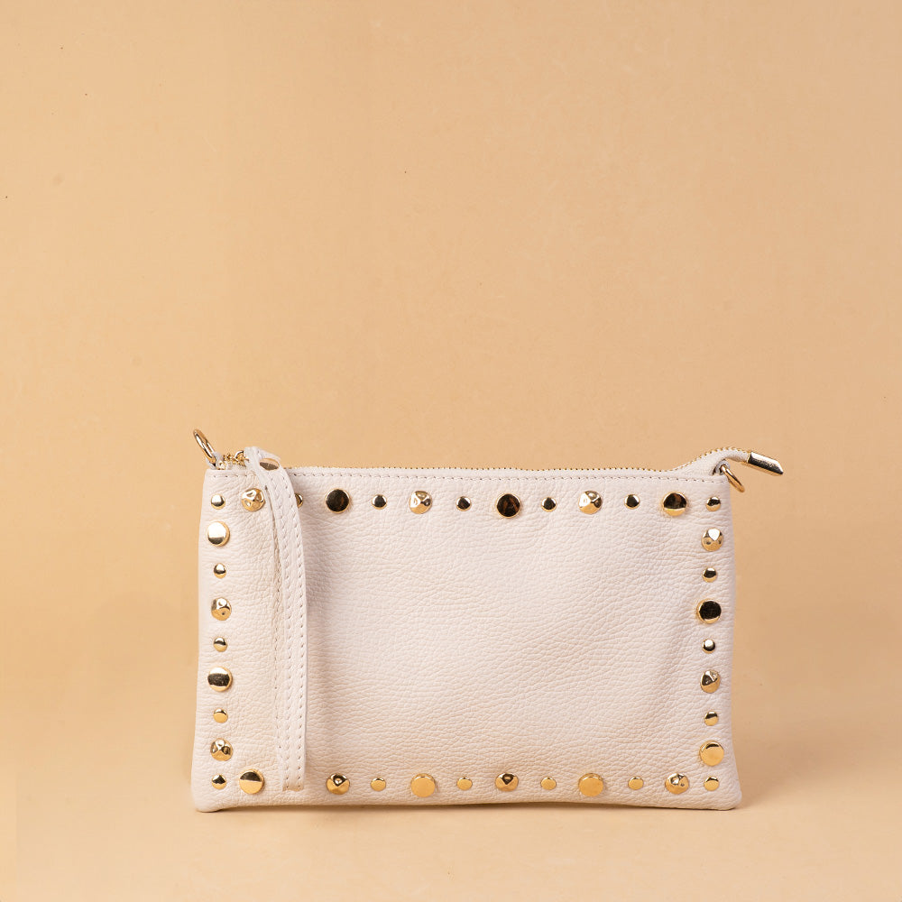 BORSA POCHETTE CON BORCHIE E TRACOLLA REGOLABILE