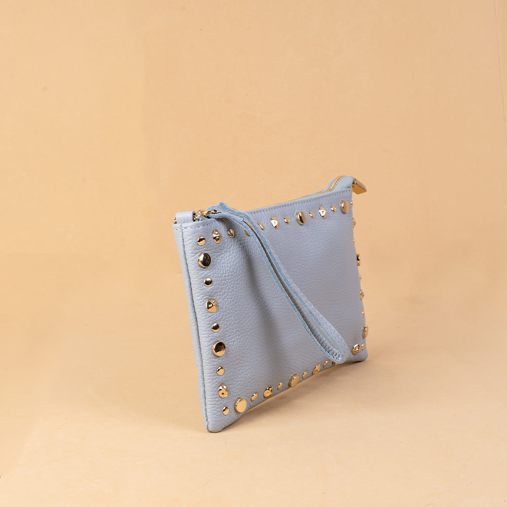 BORSA POCHETTE CON BORCHIE E TRACOLLA REGOLABILE