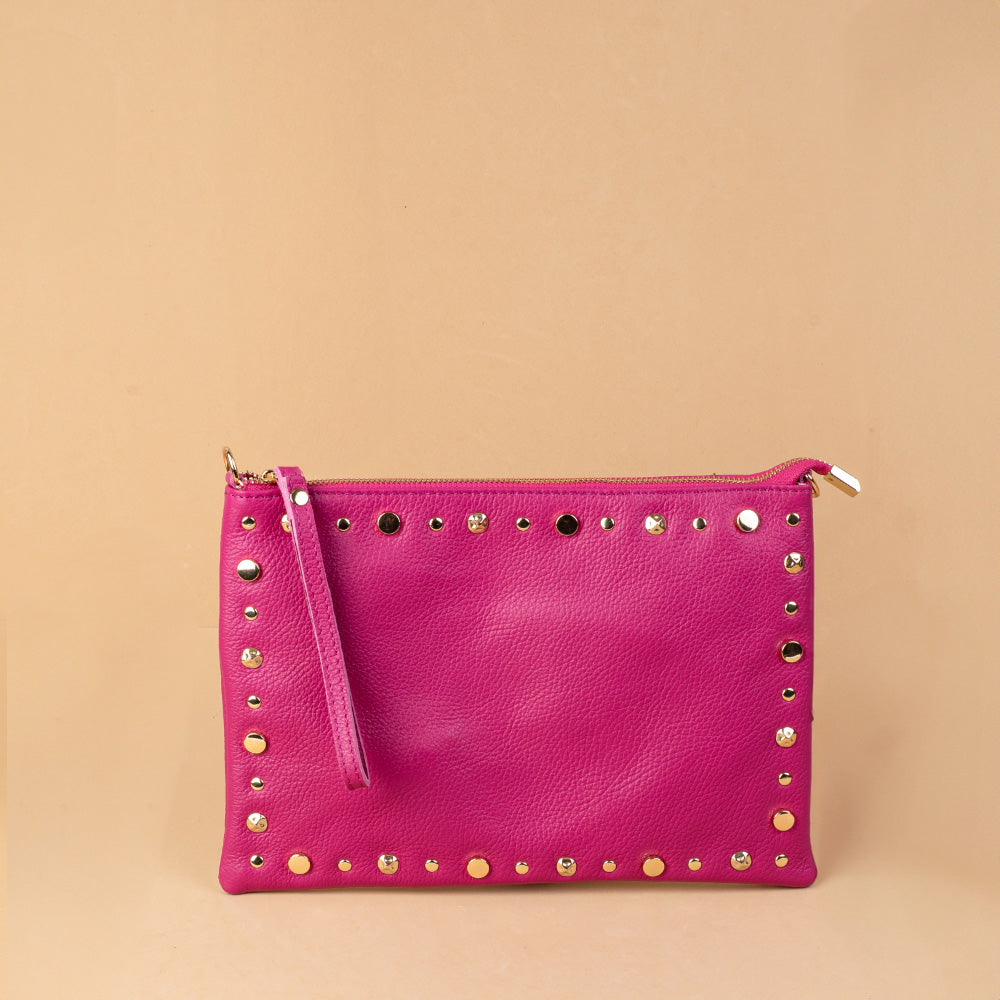 BORSA POCHETTE GRANDE CON BORCHIE E TRACOLLA REGOLABILE
