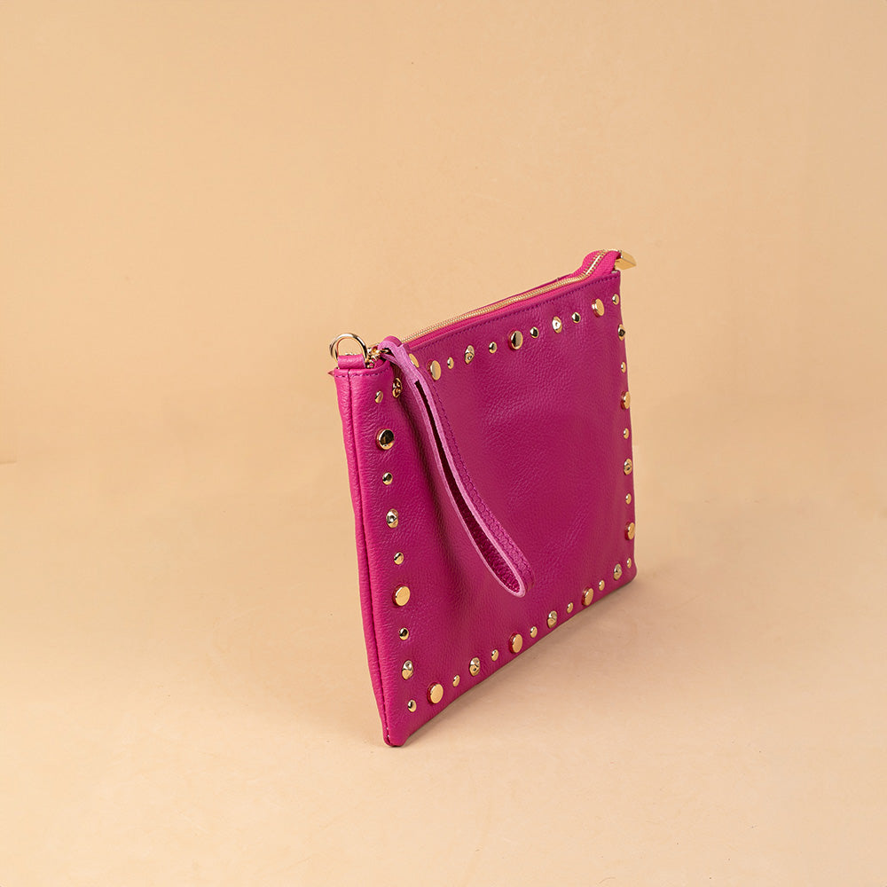 BORSA POCHETTE GRANDE CON BORCHIE E TRACOLLA REGOLABILE