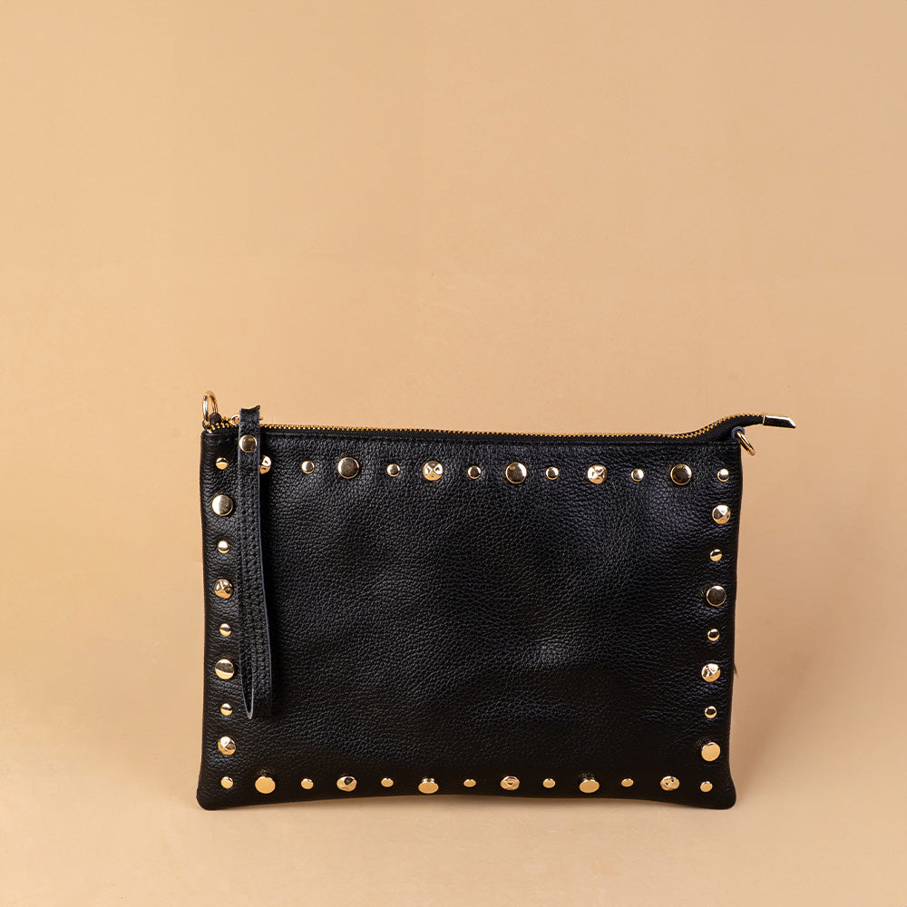 BORSA POCHETTE GRANDE CON BORCHIE E TRACOLLA REGOLABILE