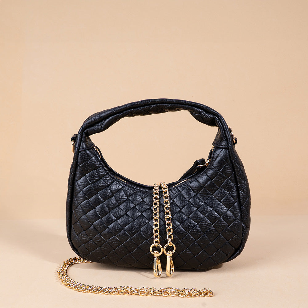 BORSA POCHETTE INTRECCIATA CON TRACOLLA A CATENA