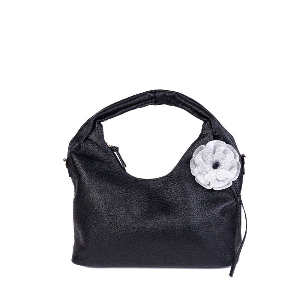 BORSA A SPALLA CON FIORE E TRACOLLA