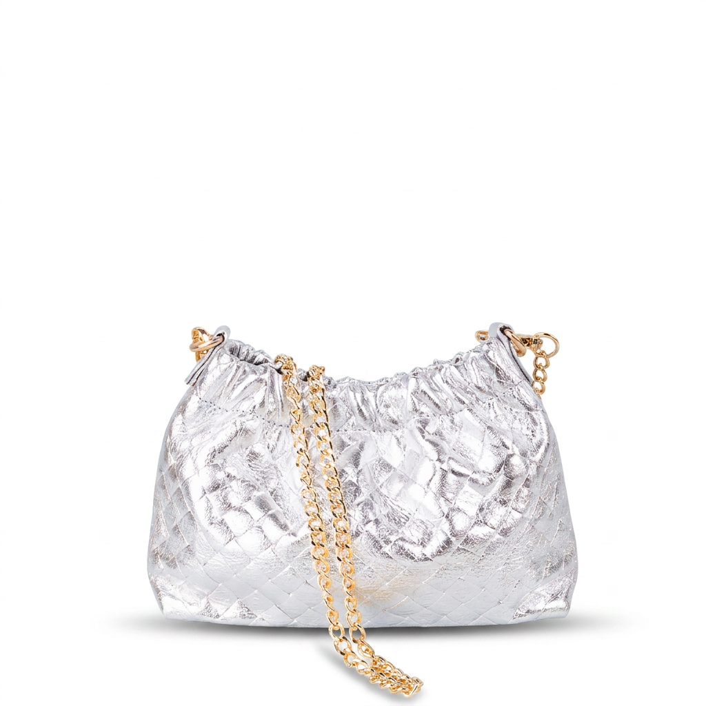 BORSA POCHETTE INTRECCIATA CON TRACOLLE A CATENA