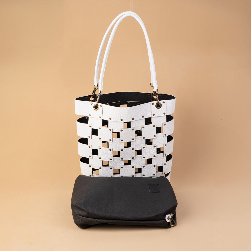 SQUARE PATTERN SHOULDER BAG WITH STUDS