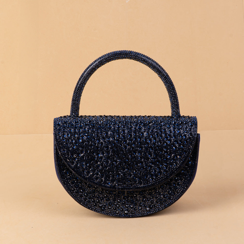 BORSA POCHETTE RIGIDA A MEZZALUNA CON STRASS
