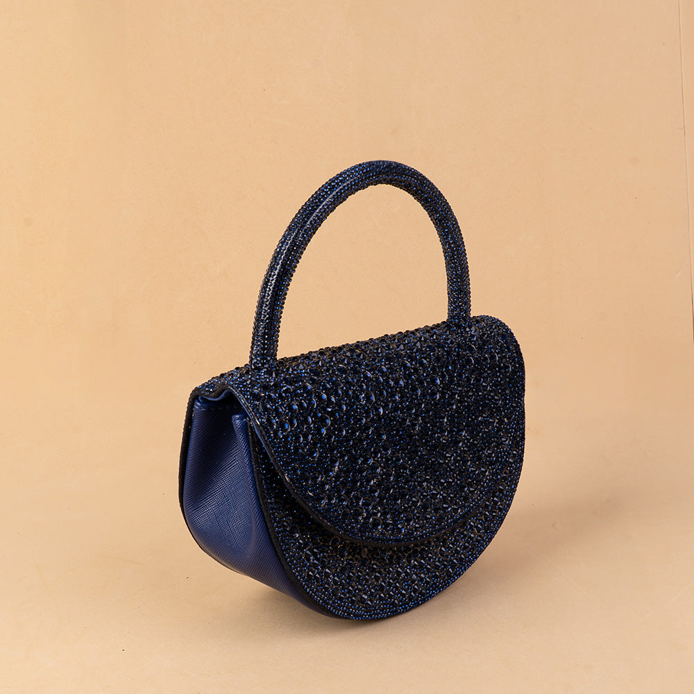 BORSA POCHETTE RIGIDA A MEZZALUNA CON STRASS