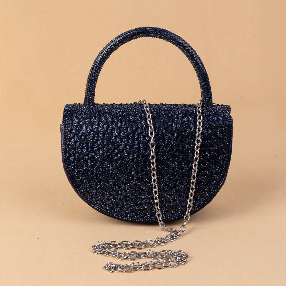 BORSA POCHETTE RIGIDA A MEZZALUNA CON STRASS