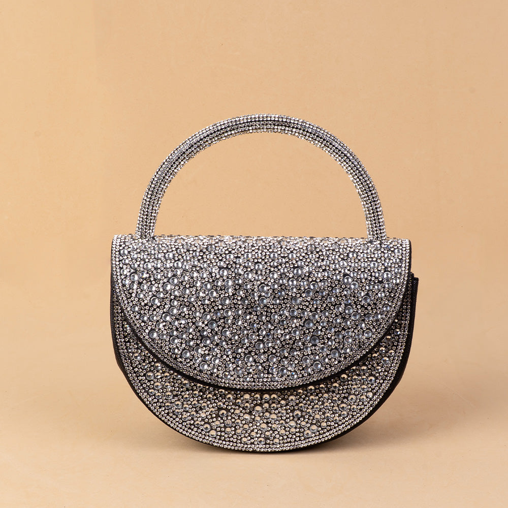 BORSA POCHETTE RIGIDA A MEZZALUNA CON STRASS