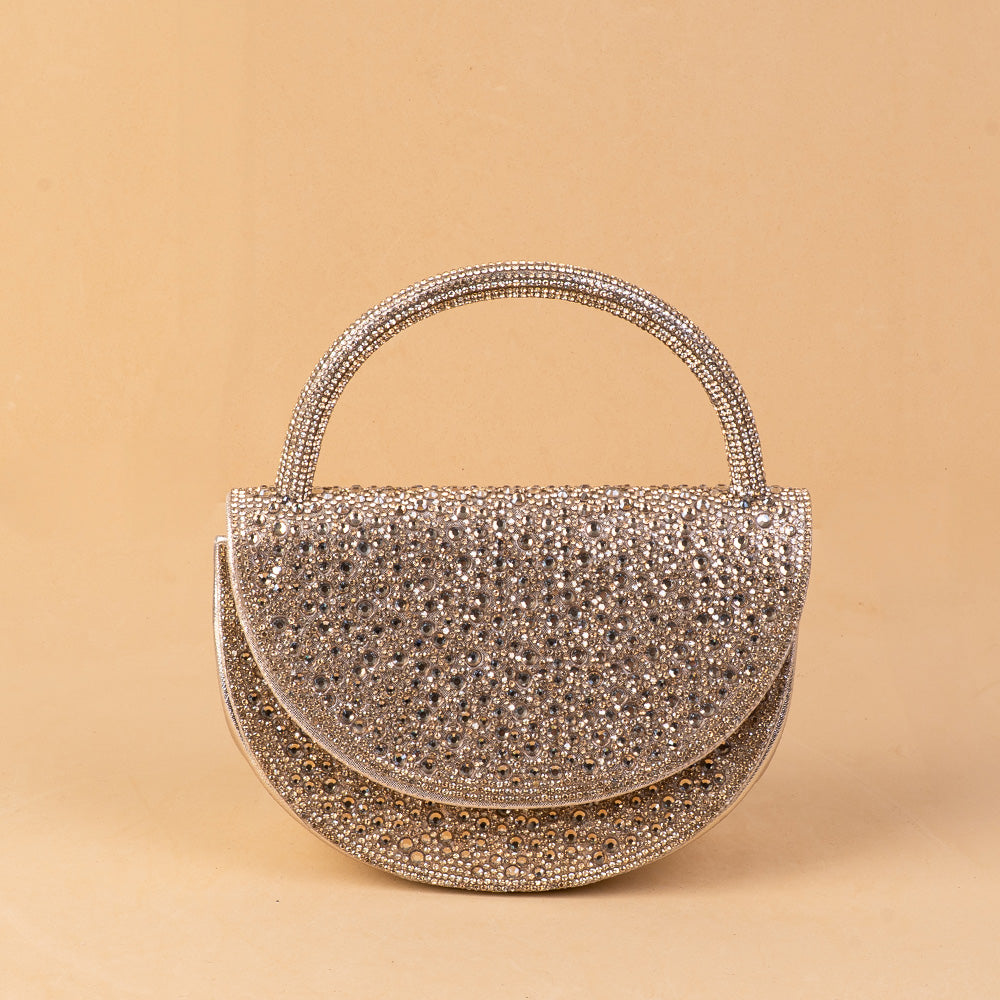BORSA POCHETTE RIGIDA A MEZZALUNA CON STRASS