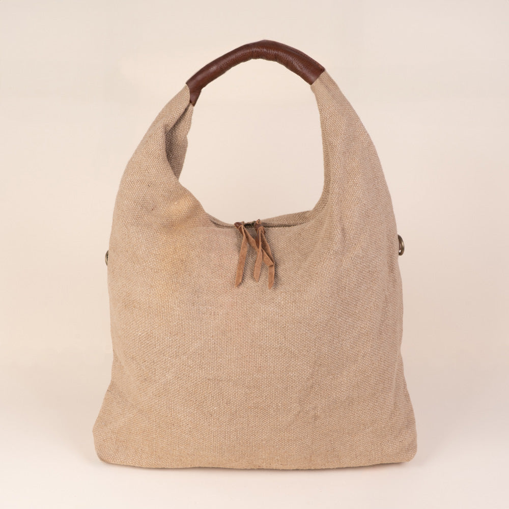 JUTE EFFECT SHOULDER BAG