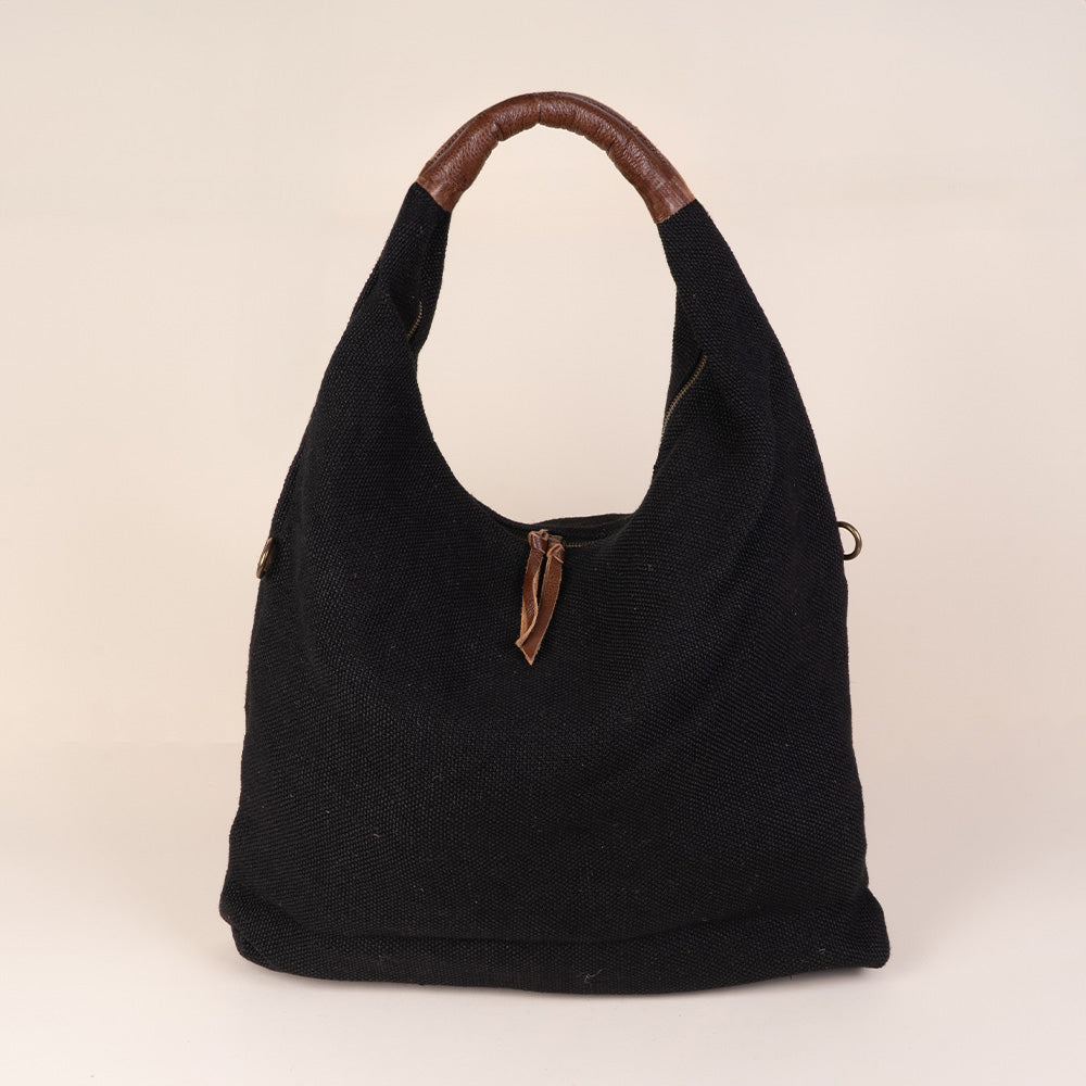 JUTE EFFECT SHOULDER BAG