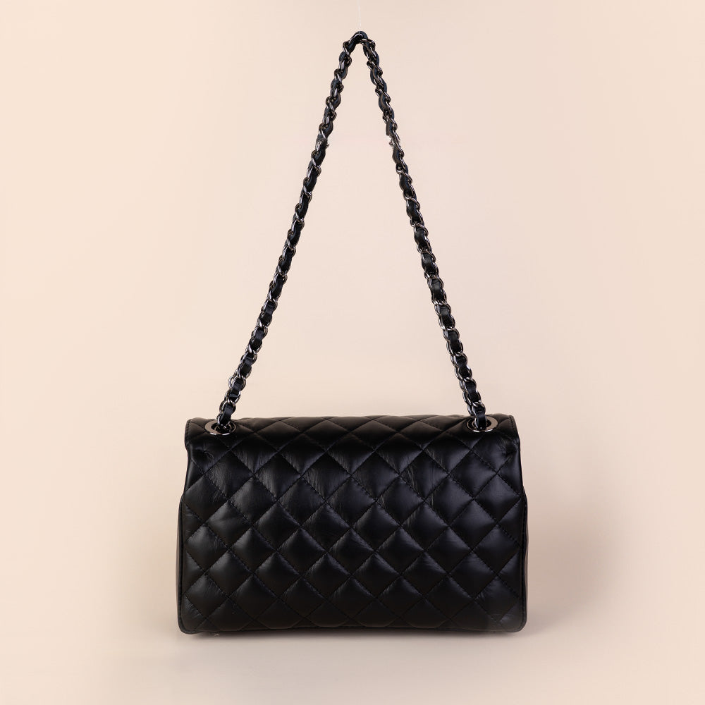 QUILTED SHOULDER BAG WITH SWIVEL CLOSURE AND CHAIN SHOULDER STRAP