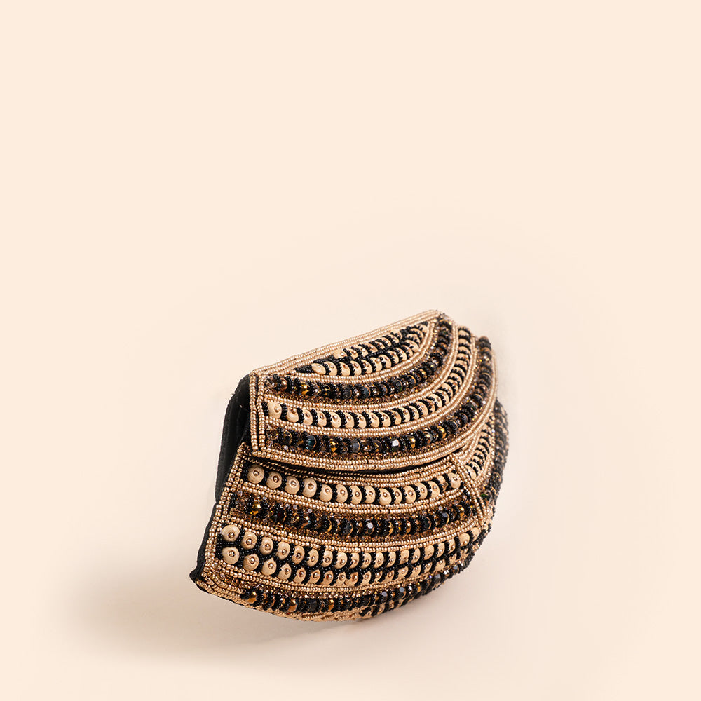 BORSA POCHETTE CLUTCH RIGIDA ABBOMBATA CON DECORAZIONI E TRACOLLA