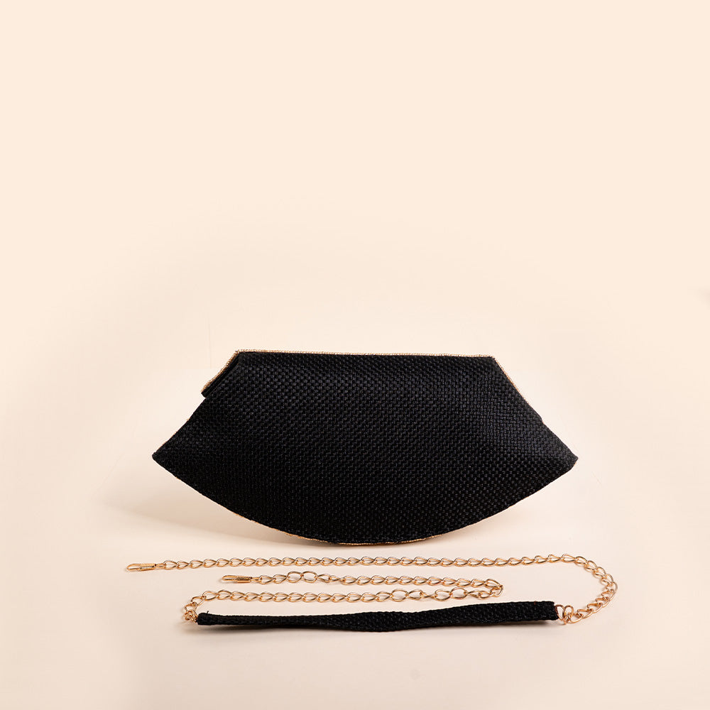 BORSA POCHETTE CLUTCH RIGIDA ABBOMBATA CON DECORAZIONI E TRACOLLA