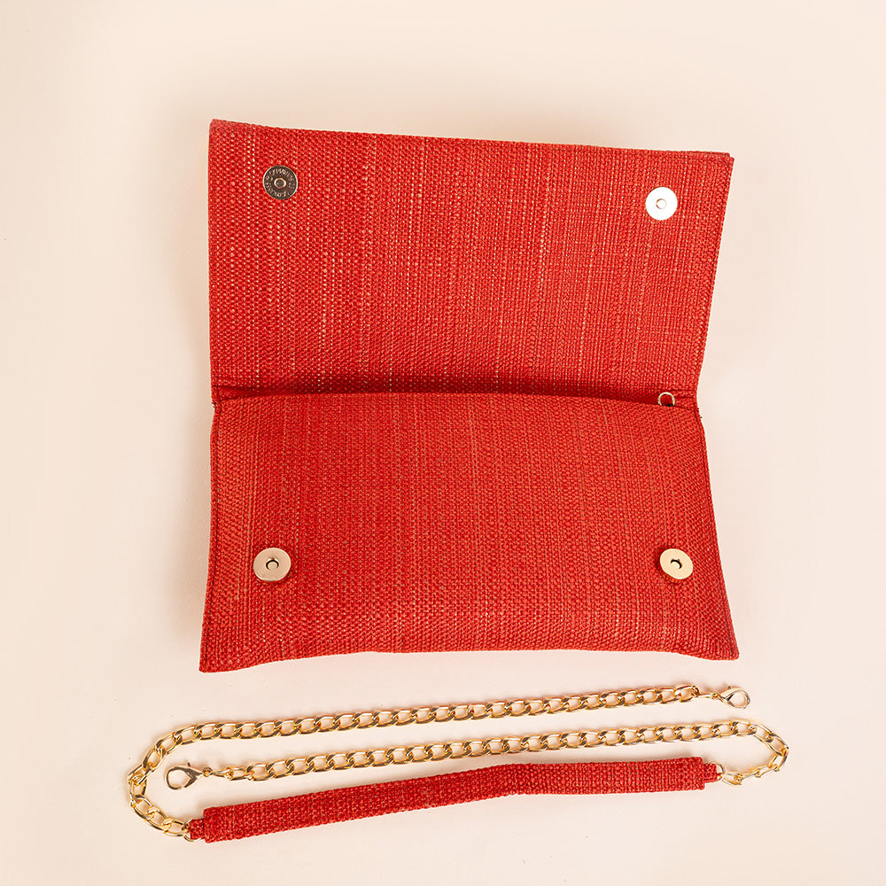 BORSA POCHETTE CLUTCH RIGIDA IN TESSUTO A MAGLIA GRANDE
