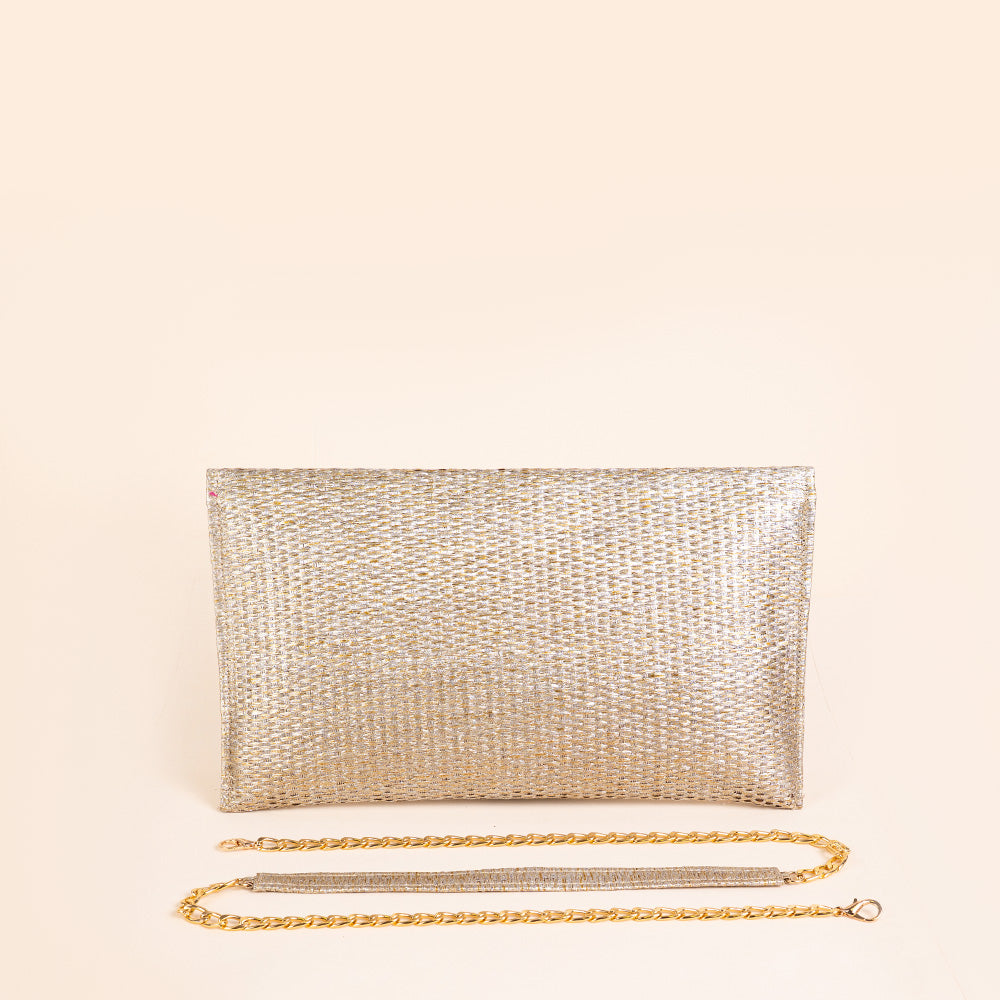 BORSA CLUTCH RIGIDA IN TESSUTO METALLIZZATO