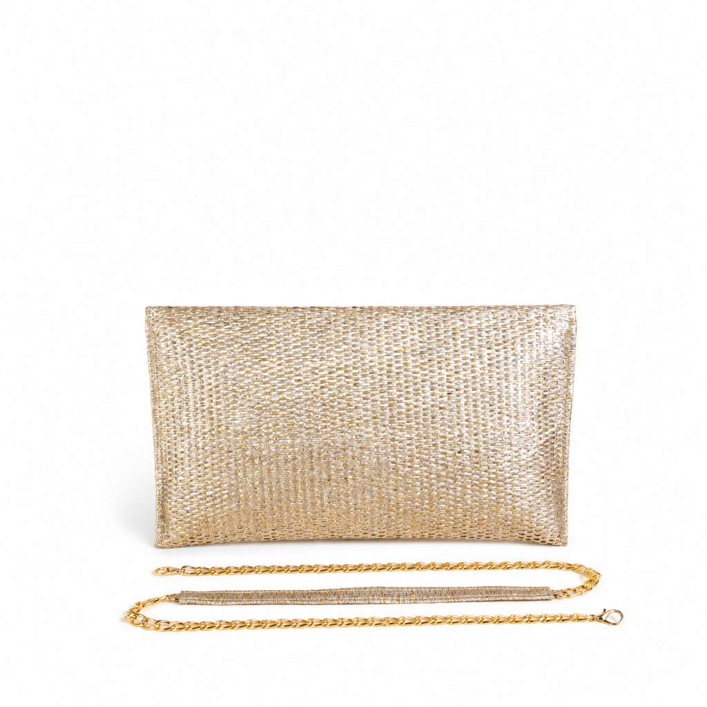 BORSA CLUTCH RIGIDA IN TESSUTO METALLIZZATO