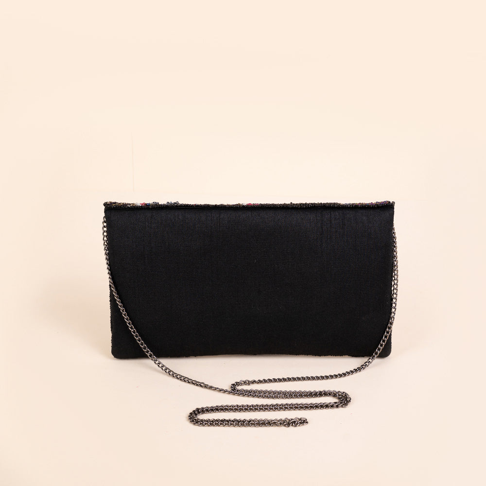 BORSA POCHETTE CLUTCH CON DECORAZIONE DI FIORI IN STRASS