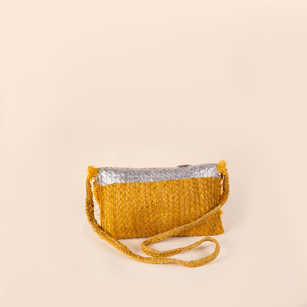 SHOULDER BAG WITH GOLD FRONT AND BEADED BUTTERFLY