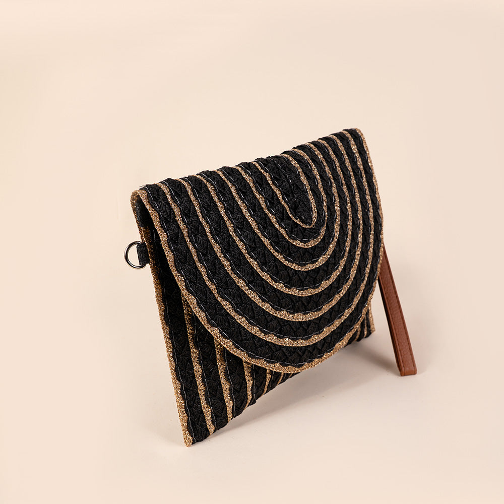 STRIPED HANDBAG WITH SHOULDER STRAP AND CUFF