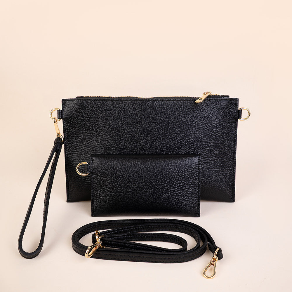 BORSA POCHETTE A BUSTA PIATTA CON PORTA MONETE TRACOLLA E LOGO