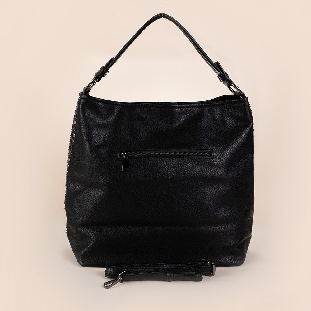 BORSA A SPALLA CON DUE FILE DI BORCHIE LATERALI