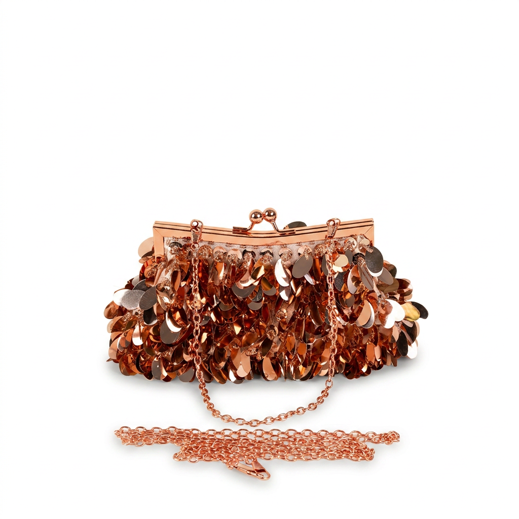 BORSA POCHETTE CON PAILLETES GRANDI E PERLINE