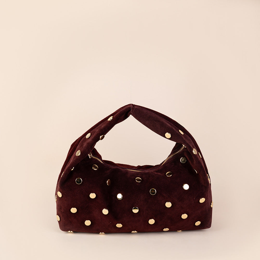 BORSA A SPALLA CON BORCHIE CIRCOLARI PIATTE