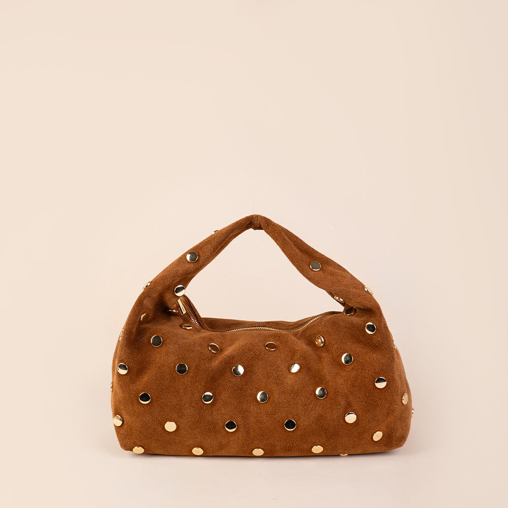 BORSA A SPALLA CON BORCHIE CIRCOLARI PIATTE