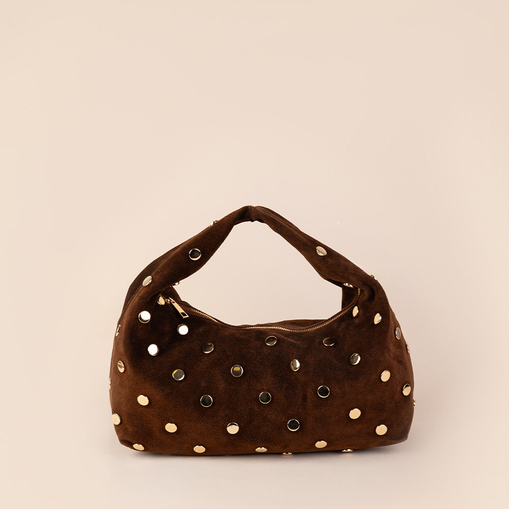 BORSA A SPALLA CON BORCHIE CIRCOLARI PIATTE