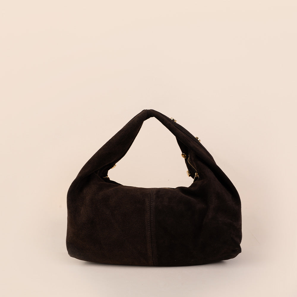 BORSA A MANO SCAMOSCIATA CON BORCHIE