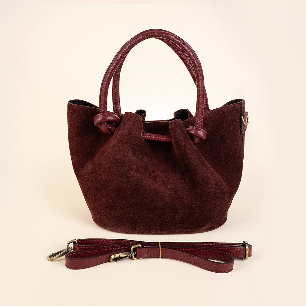 BORSA A MANO FORMA A SECCHIELLO CON TRACOLLA