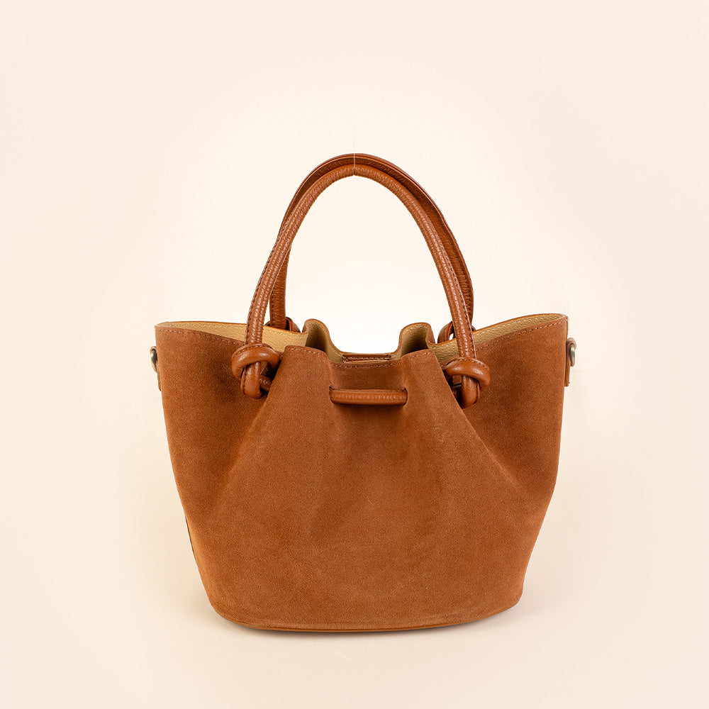 BORSA A MANO FORMA A SECCHIELLO CON TRACOLLA