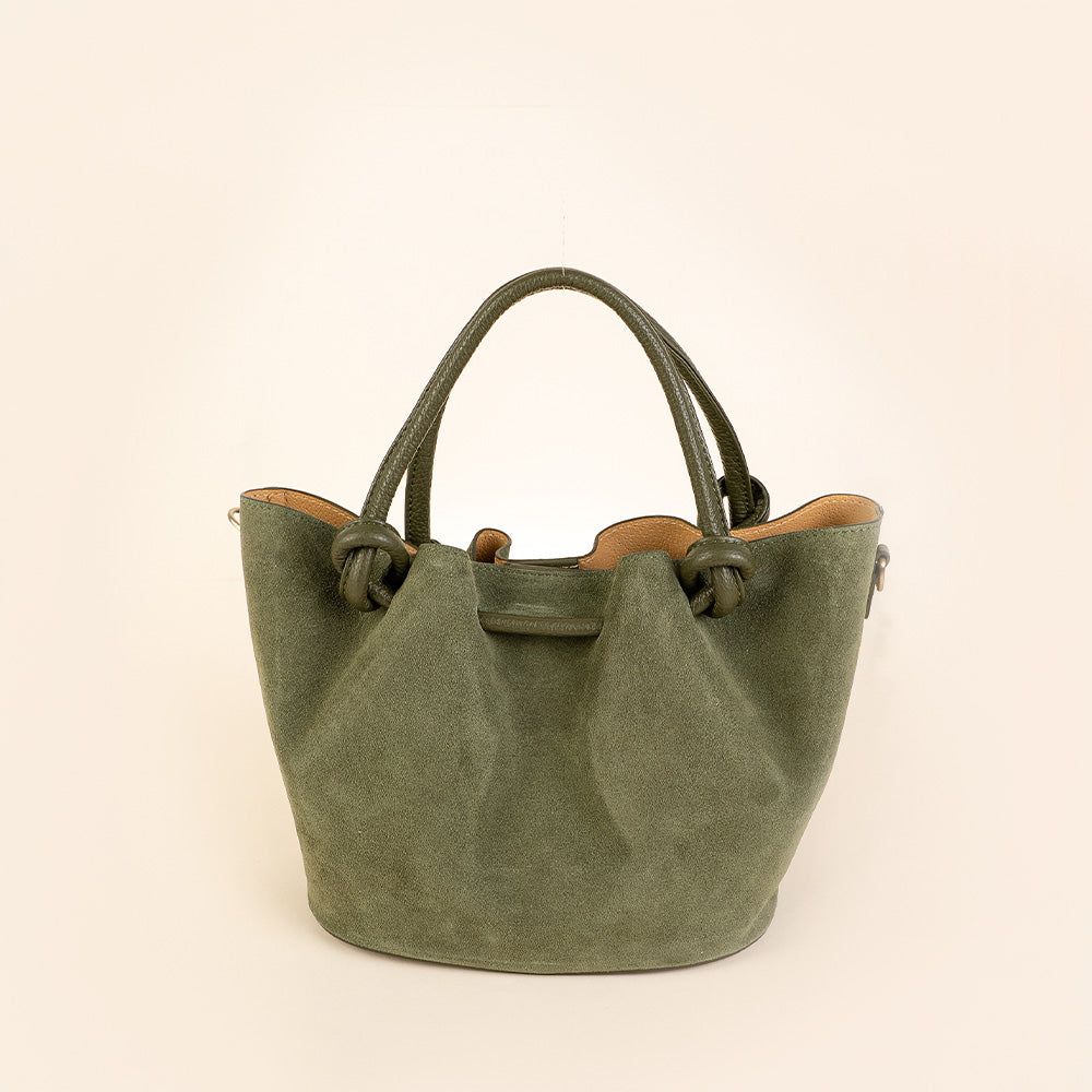 BORSA A MANO FORMA A SECCHIELLO CON TRACOLLA