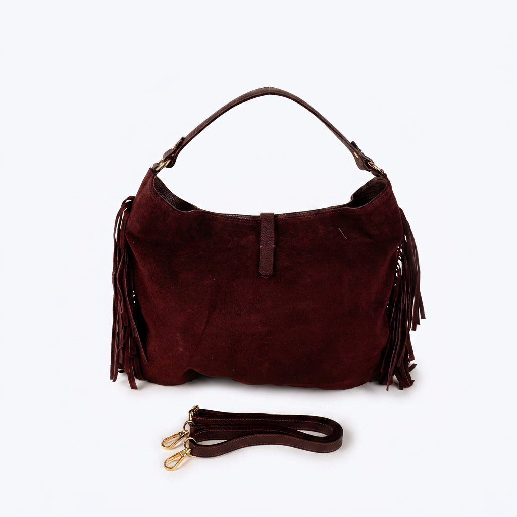 BORSA A SPALLA CON FRANGE , MOSCHETTONE E TRACOLLA