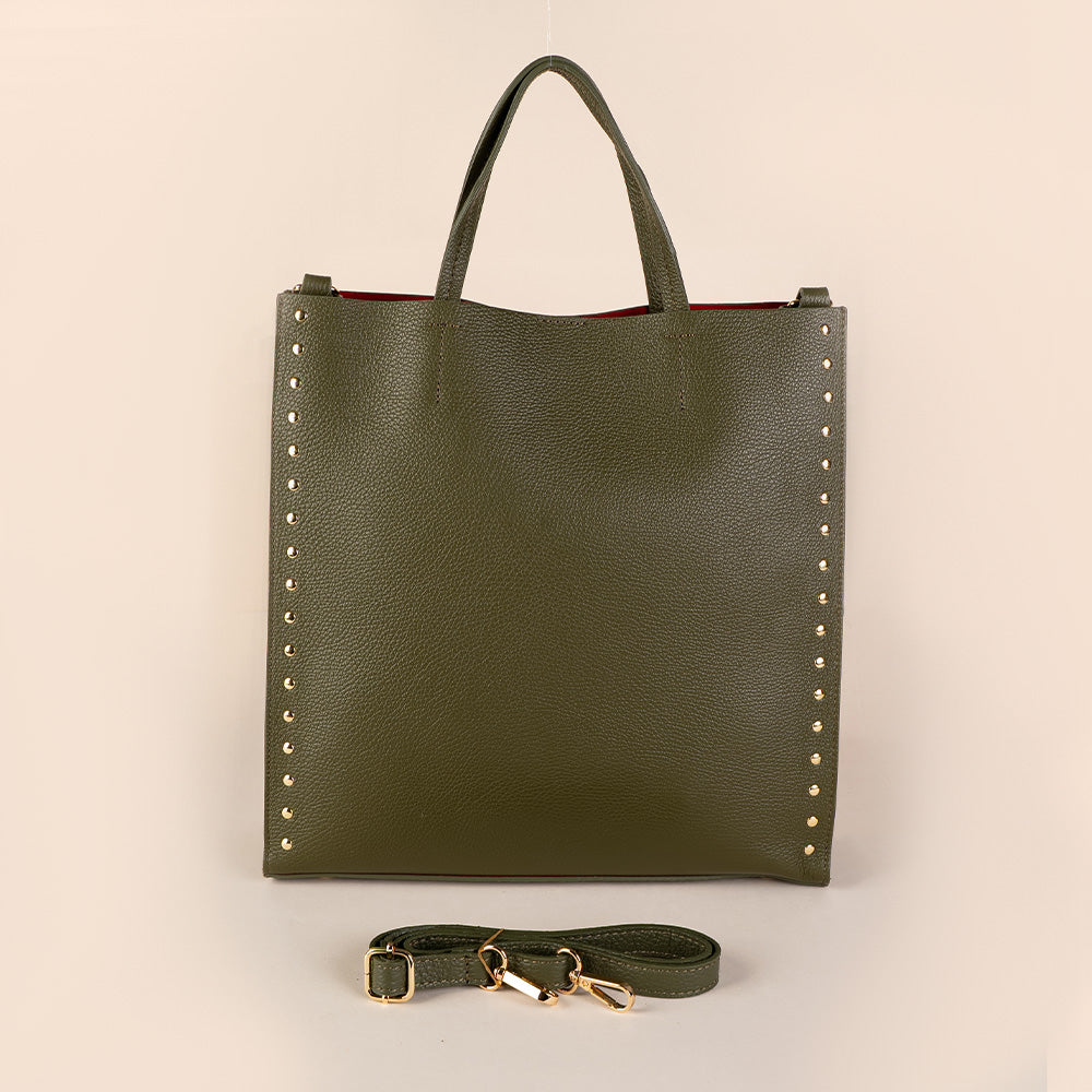 BORSA A MANO SHOPPING BAG CON BORCHIE AI LATI TRACOLLA E SVUOTA BORSA