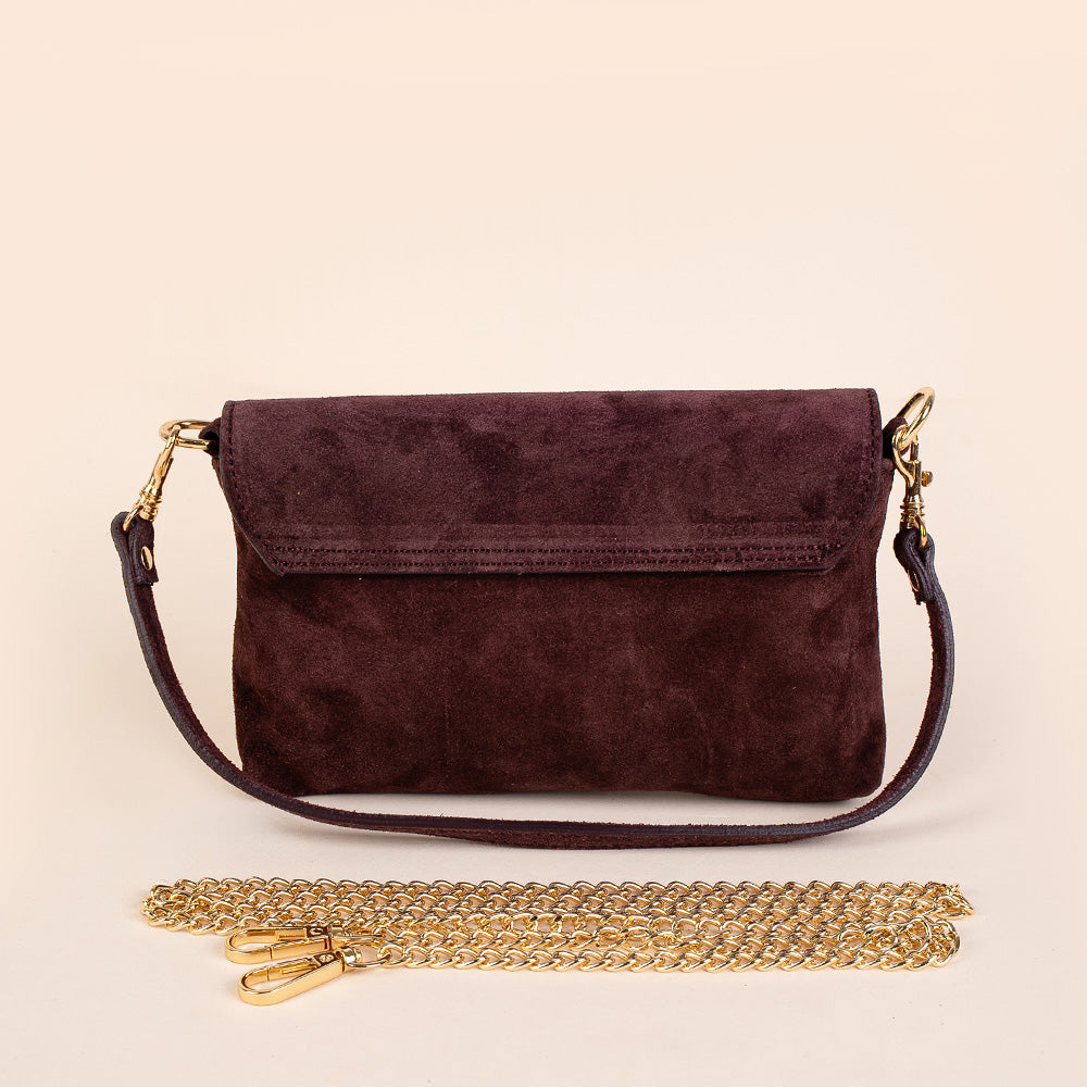 BORSA A MANO CON CHIUSURA IN BAMBOO A GIRELLO E TRACOLLA SCAMOSCIATA