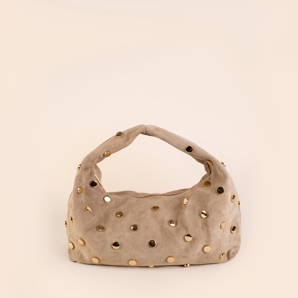 BORSA A SPALLA CON BORCHIE CIRCOLARI PIATTE