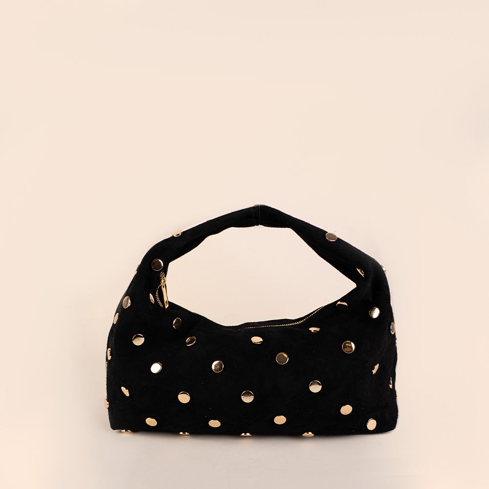 BORSA A SPALLA CON BORCHIE CIRCOLARI PIATTE