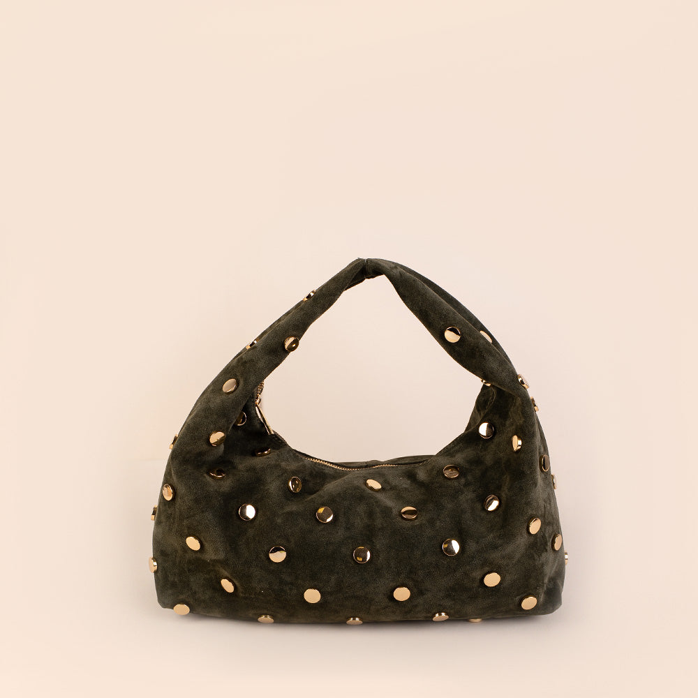 BORSA A SPALLA CON BORCHIE CIRCOLARI PIATTE