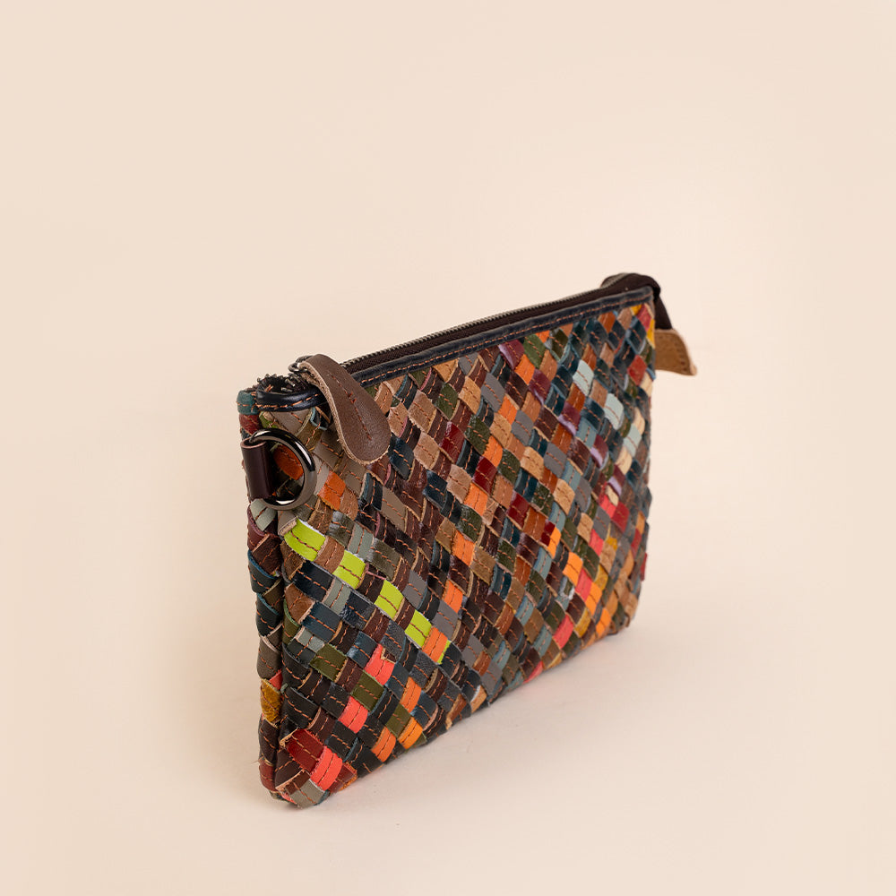 BORSA A TRACOLLA RETTANGOLARE INTRECCIATA MULTICOLOR