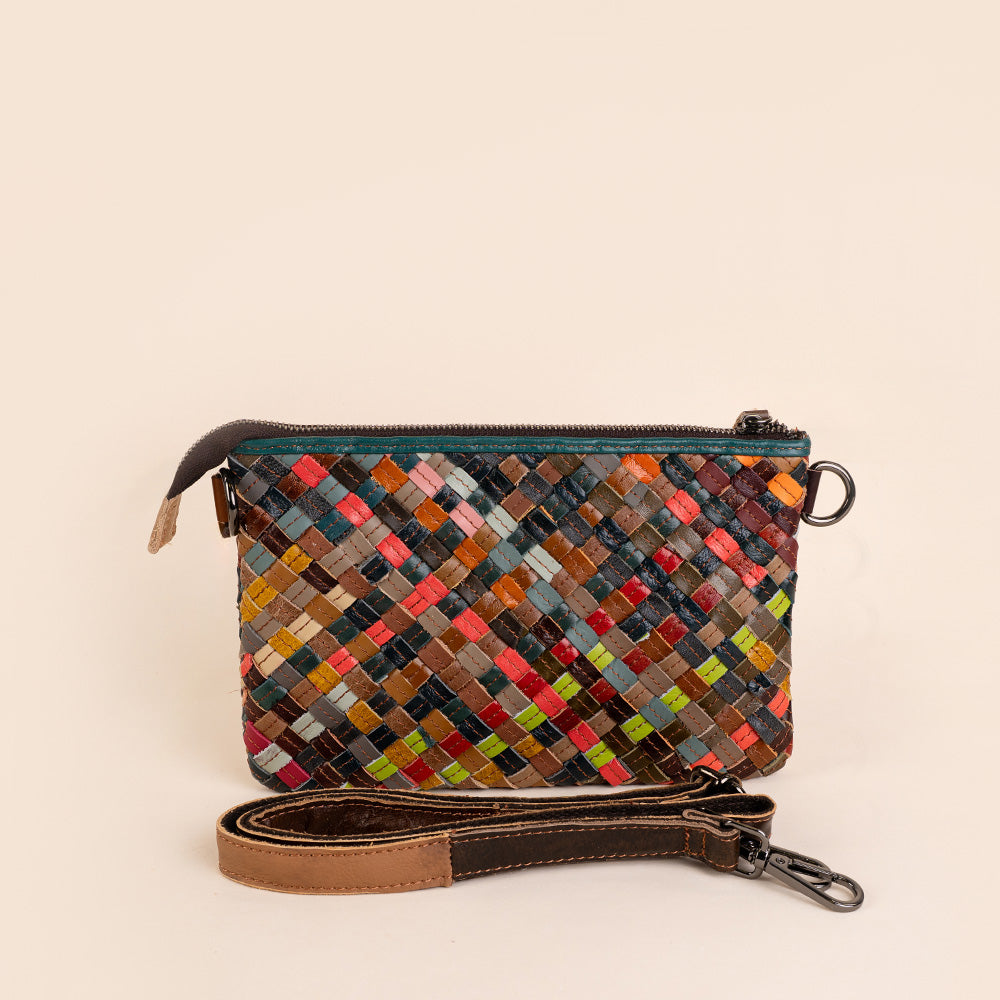 BORSA A TRACOLLA RETTANGOLARE INTRECCIATA MULTICOLOR