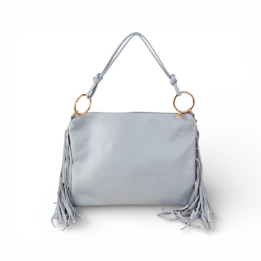 BORSA A SPALLA RETTANGOLARE CON FRANGE AI LATI E TRACOLLA