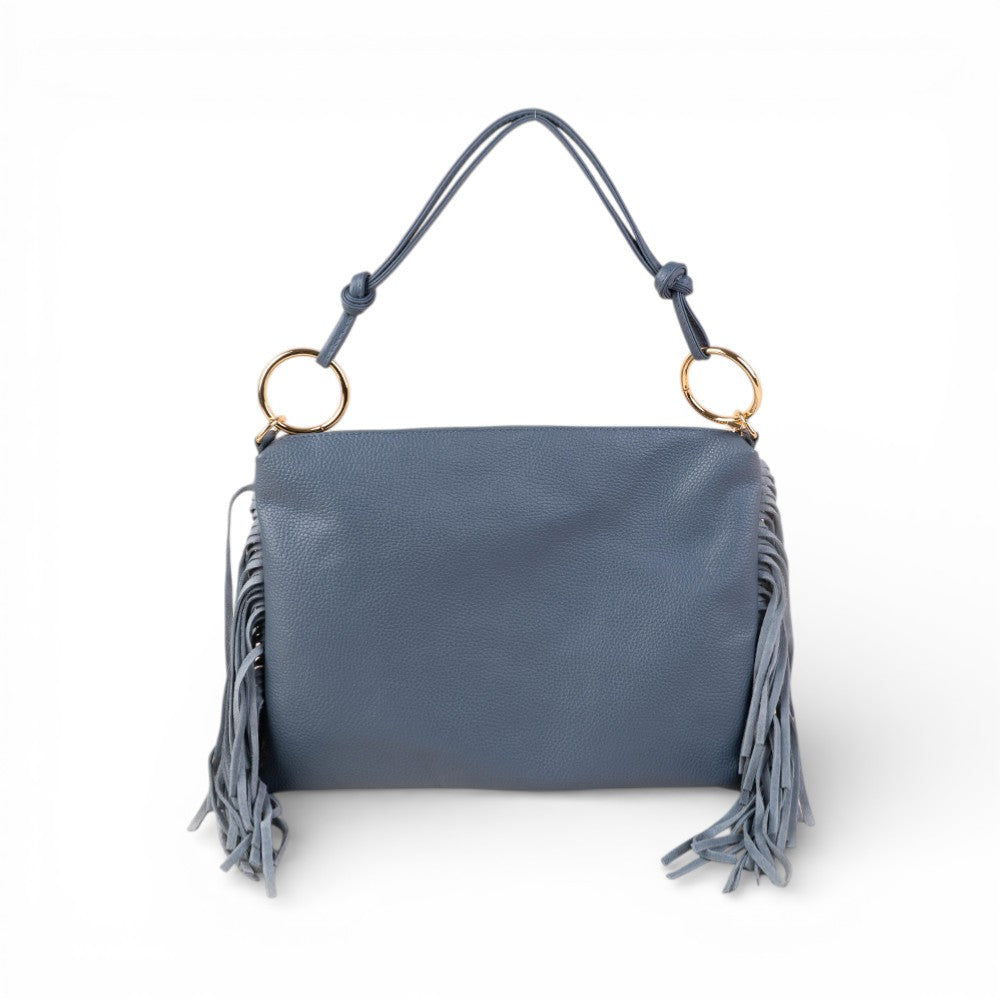 BORSA A SPALLA RETTANGOLARE CON FRANGE AI LATI E TRACOLLA