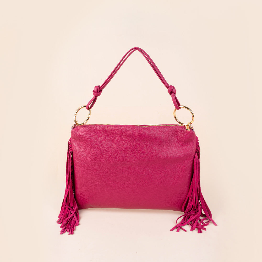 BORSA A SPALLA RETTANGOLARE CON FRANGE AI LATI E TRACOLLA