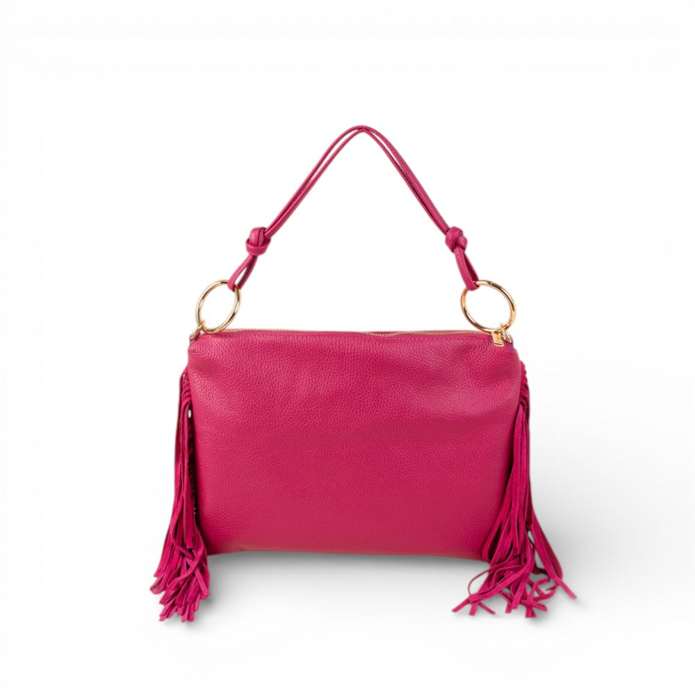 BORSA A SPALLA RETTANGOLARE CON FRANGE AI LATI E TRACOLLA