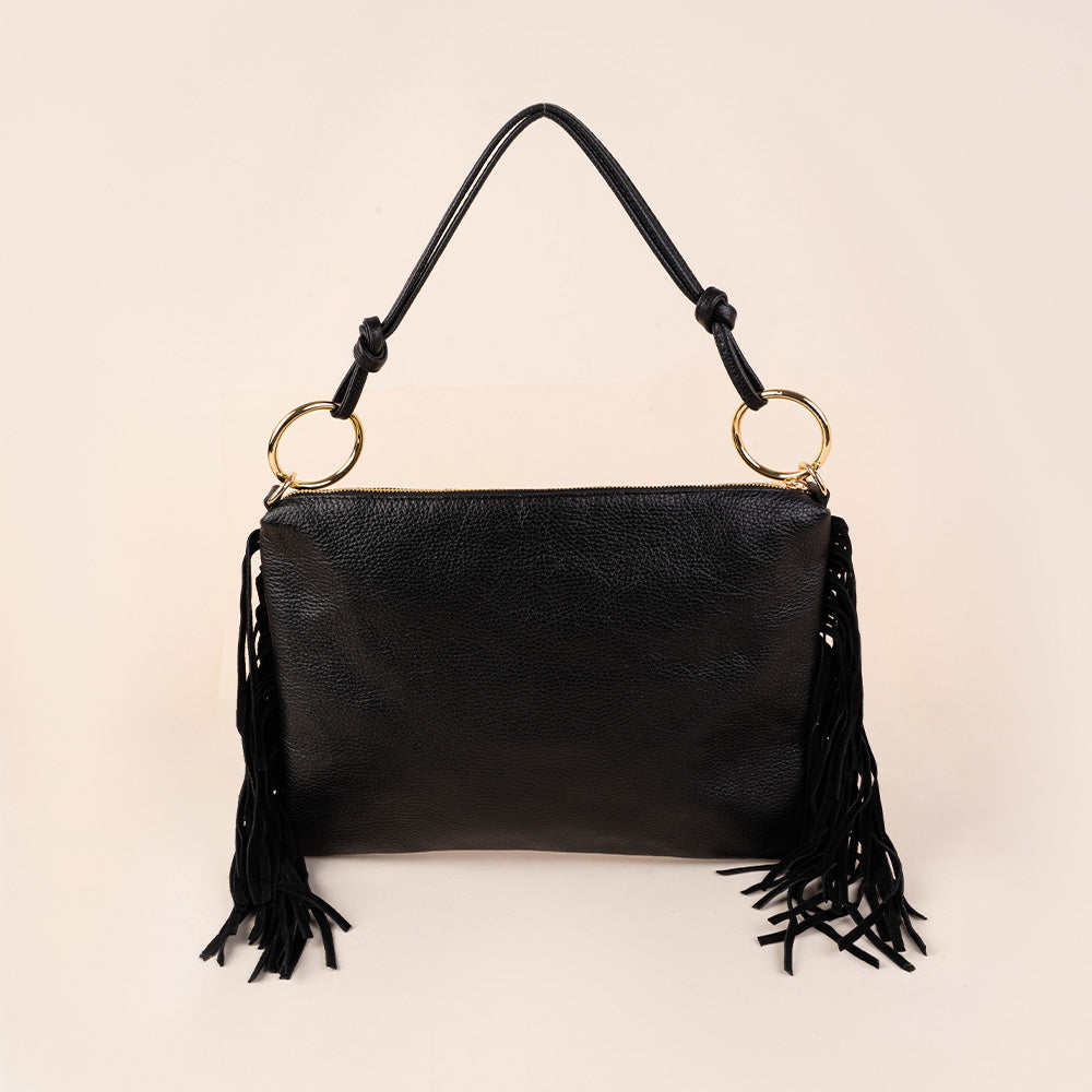 BORSA A SPALLA RETTANGOLARE CON FRANGE AI LATI E TRACOLLA