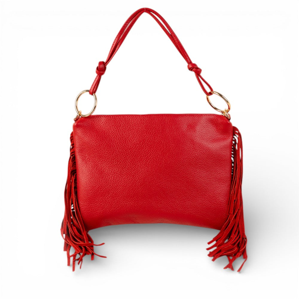 BORSA A SPALLA RETTANGOLARE CON FRANGE AI LATI E TRACOLLA