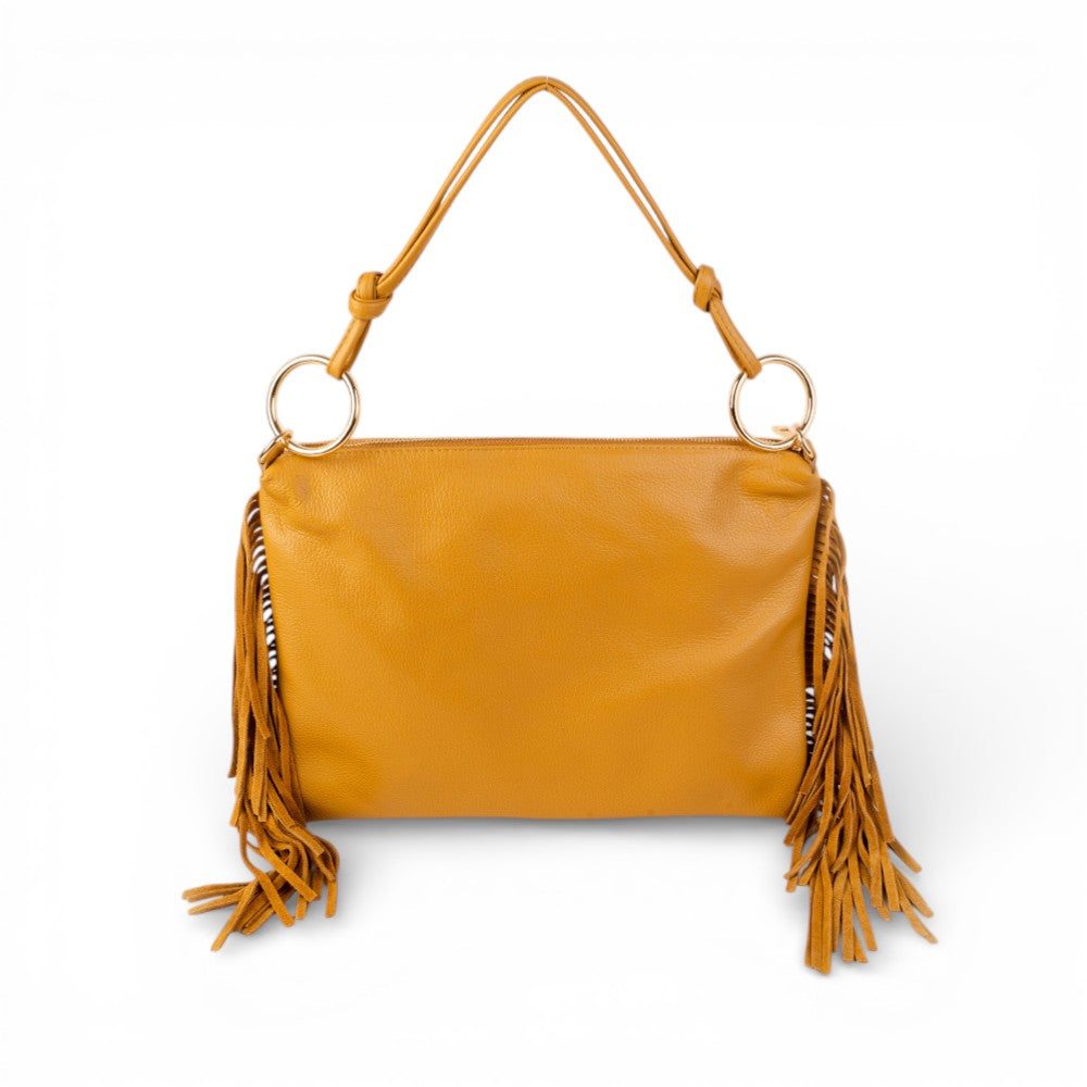 BORSA A SPALLA RETTANGOLARE CON FRANGE AI LATI E TRACOLLA
